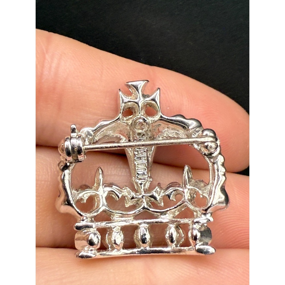 Vintage Crown Brooch Silver Tone Blue Rhinestone Signed Sarah Coventry - Picture 3 of 6